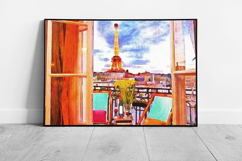 Watercolour Paris Balcony View Wall Art Print - Framed Home Décor - Print Store
