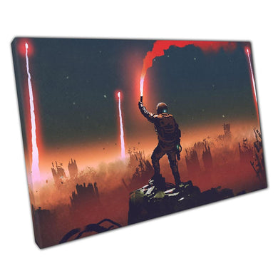 Apocalyptic Fighter With Red Smoke Flare Canvas Wall Art Print  Home  Office Decor - Print Store