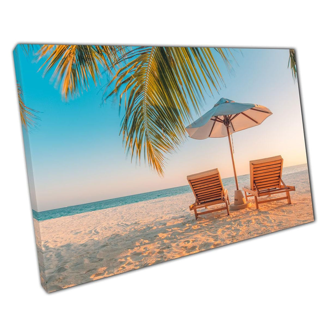 Coastal Seascape Canvas: Ocean View Lounge Chairs Beach Print for Home & Office Wall Decor - Print Store