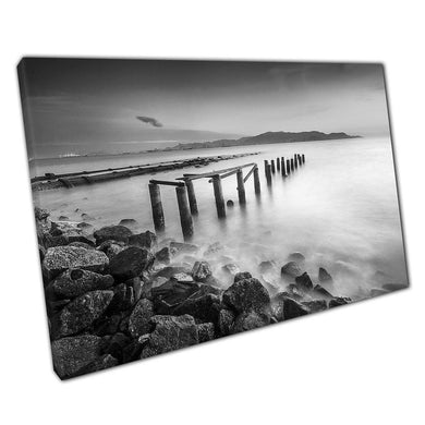 Abandoned Jetty Black  White Canvas Print  Pulau Pinang Island Wall Art for Home Office Decor - Print Store