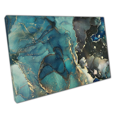 Abstract Fluid Art Canvas Print - Elegant Blue Black  Gold Decor for Modern Home Office - Print Store