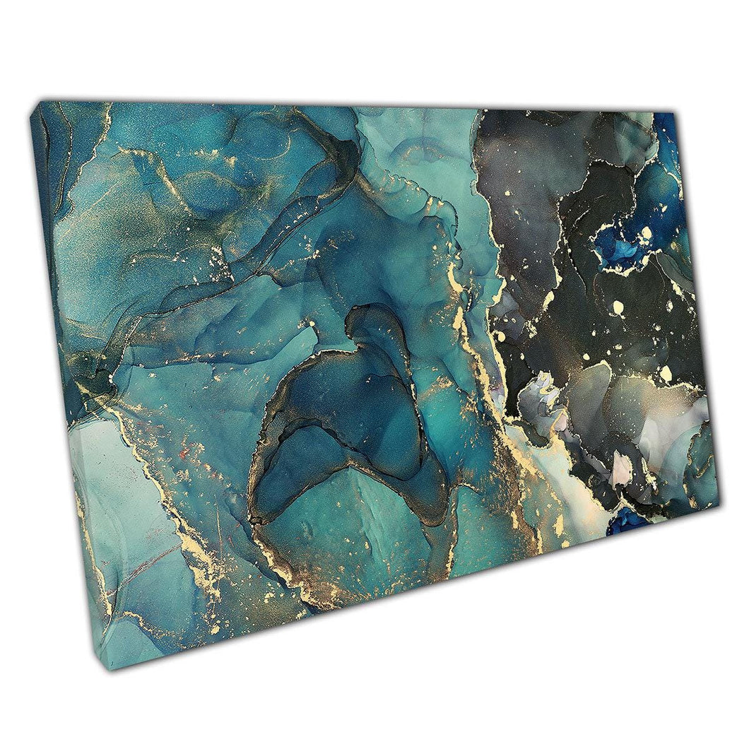 Abstract Fluid Art Canvas Print - Elegant Blue Black  Gold Decor for Modern Home Office - Print Store