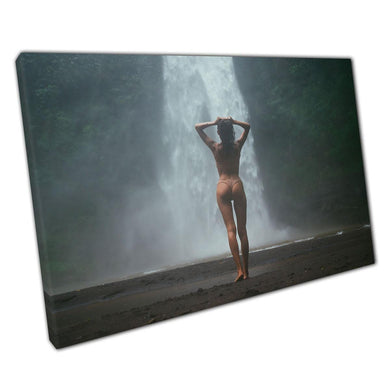 Bali Waterfall Wall Art Canvas Print  Beautiful Woman in Wanderlust Exploration for Home Office Decor - Print Store
