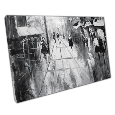 Abstract Black  White Canvas Print - Textured Brushstroke Street Scene Wall Art for Home Office - Print Store