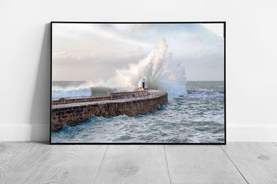 Wall Art Print Waves Crashing over Monkey Hut Framed Ready to Hang - Print Store