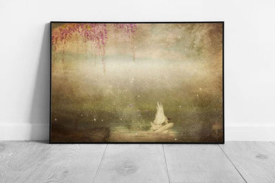 Vintage Fantasy Swan Wall Art Print  Ready to Hang Framed Picture - Print Store