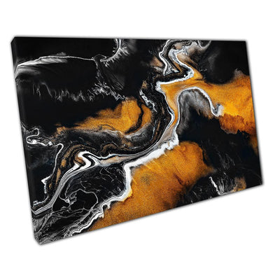 Abstract Fluid Marbling Canvas Print: Gold, Orange & Black Art for Modern Home  Office Decor - Print Store