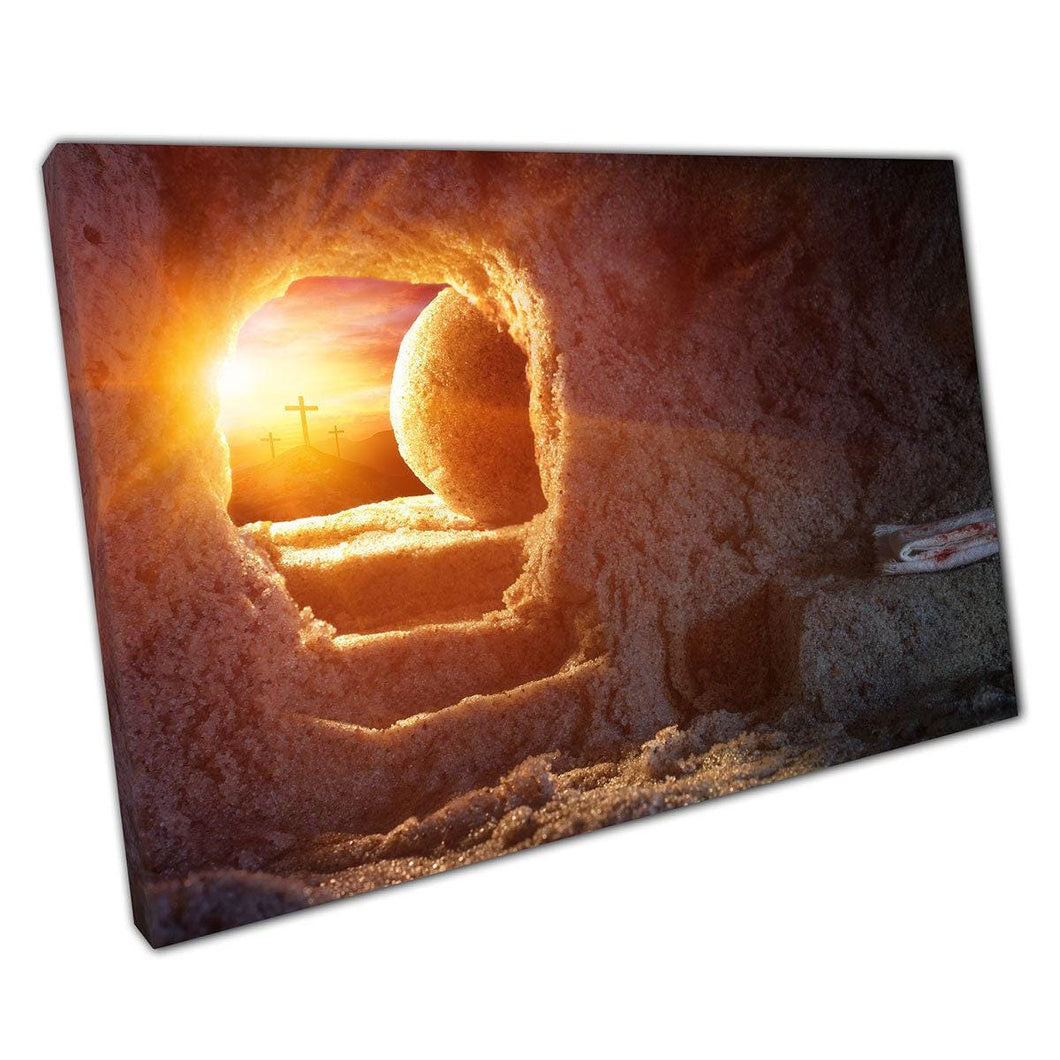 Easter Resurrection Sunrise Wall Art: Empty Tomb Canvas Print - Religious Home Decor Artwork - Print Store