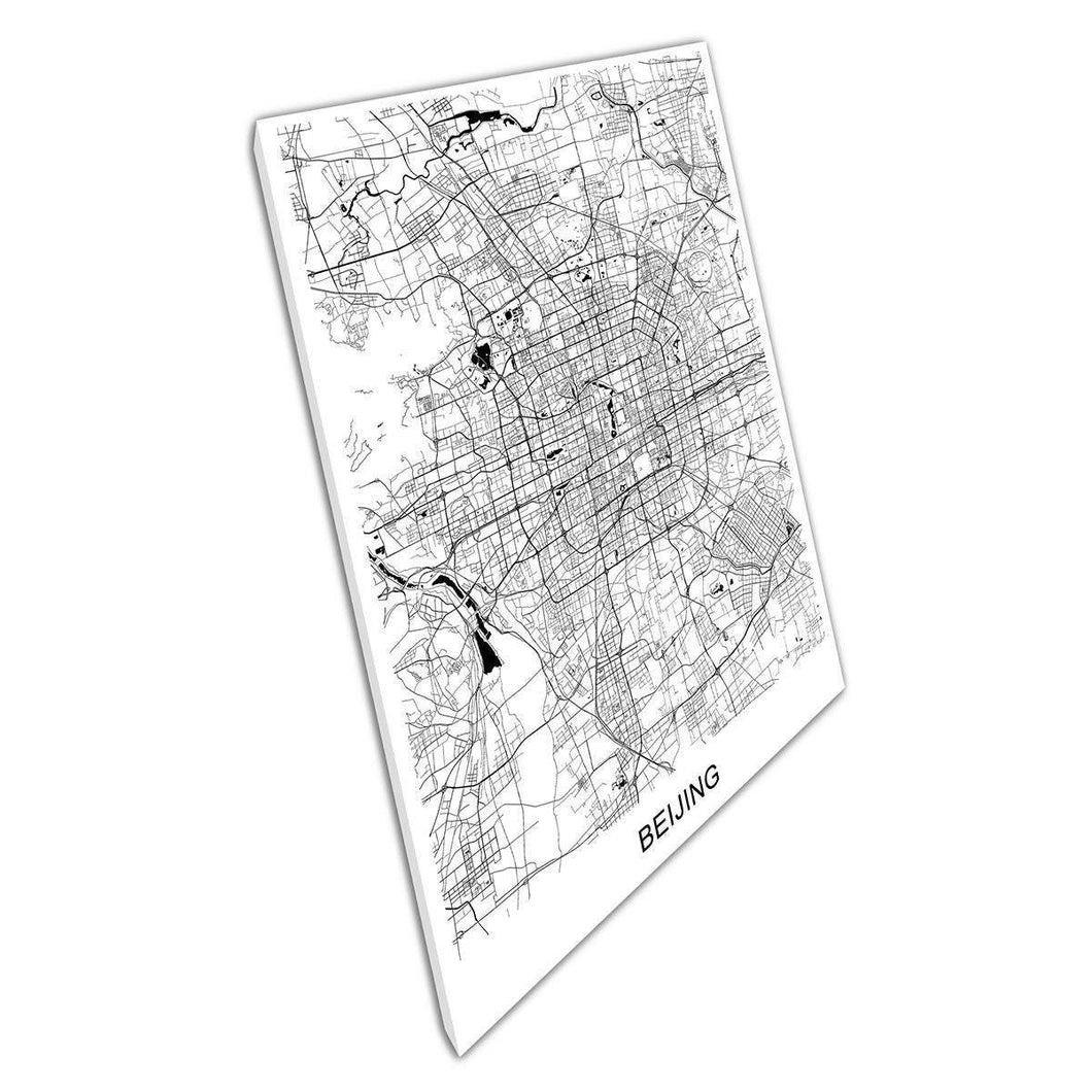 Beijing Map Art Print  Black  White Urban Wall Decor  Minimalist Canvas for Home Office - Print Store