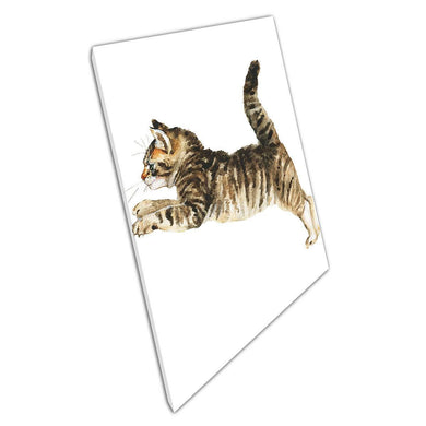 Adorable Tabby Kitten Watercolor Art Print - Playful Feline Canvas Decor for Home & Office - Print Store
