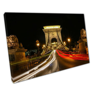 Budapest Night Bridge: Long Exposure Canvas Print - City Landscape Wall Art for Home & Office Decor - Print Store