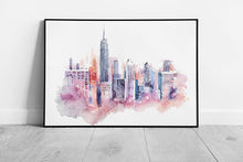 Load image into Gallery viewer, Watercolor Cityscape Wall Art Print - Framed Pink Purple Pastel Hues Decor - Print Store
