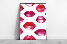 Load image into Gallery viewer, Watercolour Lips Wall Art Print  Pink Red Purple Framed Illustration - Print Store

