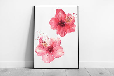 Watercolour Floral Wall Art Print  Framed Pink Red Flower Painting - Print Store