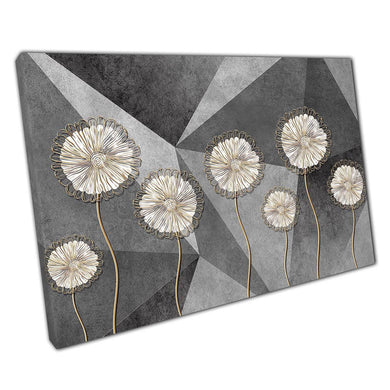 3D Dandelion Embroidery Canvas Art Print for Home  Office Decor  Angular Grey Background - Print Store