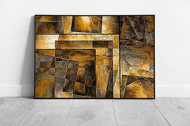 Abstract Angular Optical Illusion ART Print - Golden Toned Framed Wall Décor - Print Store
