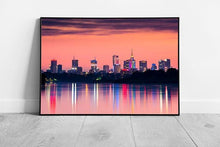 Load image into Gallery viewer, Water Reflection Warsaw Skyline Sunset Print  Colourful Cityscape Wall Art Framed Picture - Print Store

