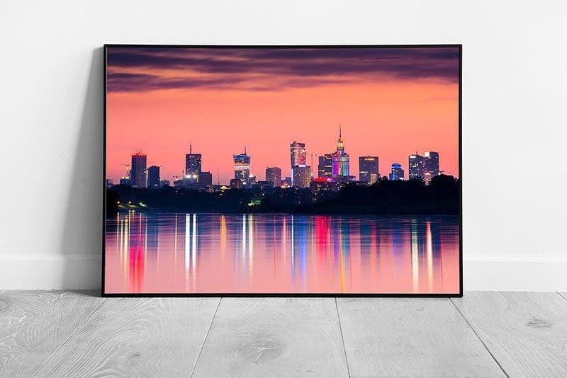 Water Reflection Warsaw Skyline Sunset Print  Colourful Cityscape Wall Art Framed Picture - Print Store