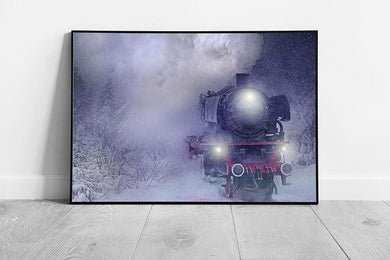 Winter Train Wall Art - Framed Print of a Train Approaching the Mist - Print Store