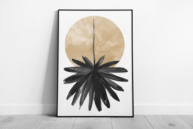 Abstract Floral Wall Art Print - Minimalist Golden Circle  Dark Floral Design - Neutral Tones Framed Picture - Print Store