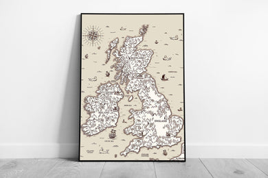 Vintage UK Map Wall Art Print: Neutral Beige Illustration for Framed Home Decor and Historical Display - Print Store