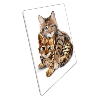 Adorable Kitten Duo Watercolor Canvas Print: Playful Feline Friends Hugging Wall Art for Home Decor - Print Store