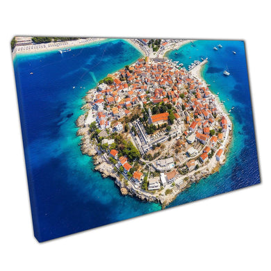 Aerial Blue Seascape Canvas: Primosten, Croatia Coastal Town - Wall Art for Home & Office Decor - Print Store