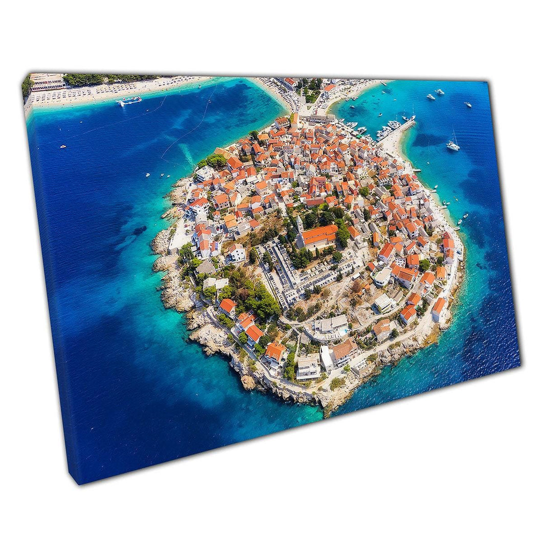 Aerial Blue Seascape Canvas: Primosten, Croatia Coastal Town - Wall Art for Home & Office Decor - Print Store