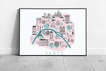 Load image into Gallery viewer, Whimsical Parisian Cityscape Illustration: Framed Wall Art Print in Soft Pastel Hues - Print Store
