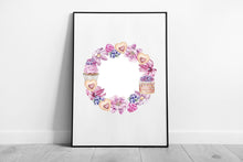 Load image into Gallery viewer, Wreath Wall Art Print of Tasty Snacks  Delicate Florals  Framed Paper Picture - Print Store
