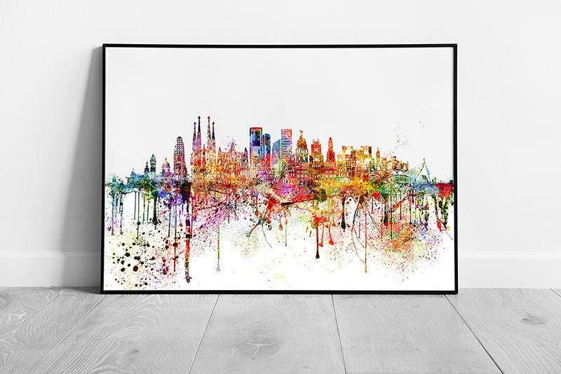 Vibrant Spain Skyline Wall Art: Framed Landmark Print for Home Decor & Office Ambiance - Print Store