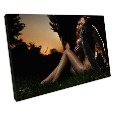 Angel Wall Art Print - Young Lady with Wings in Sunset Forest - Ready to Hang Decor for Home  Office - Print Store