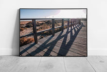 Load image into Gallery viewer, Wooden Pier Beach Wall Art Print - Kite Surfer Seascape Framed Picture - Print Store
