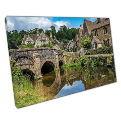 Canvas Wall Art Print - Blue Skies Over Cotswold Village Castle Combe England - Home Office Decor - Print Store