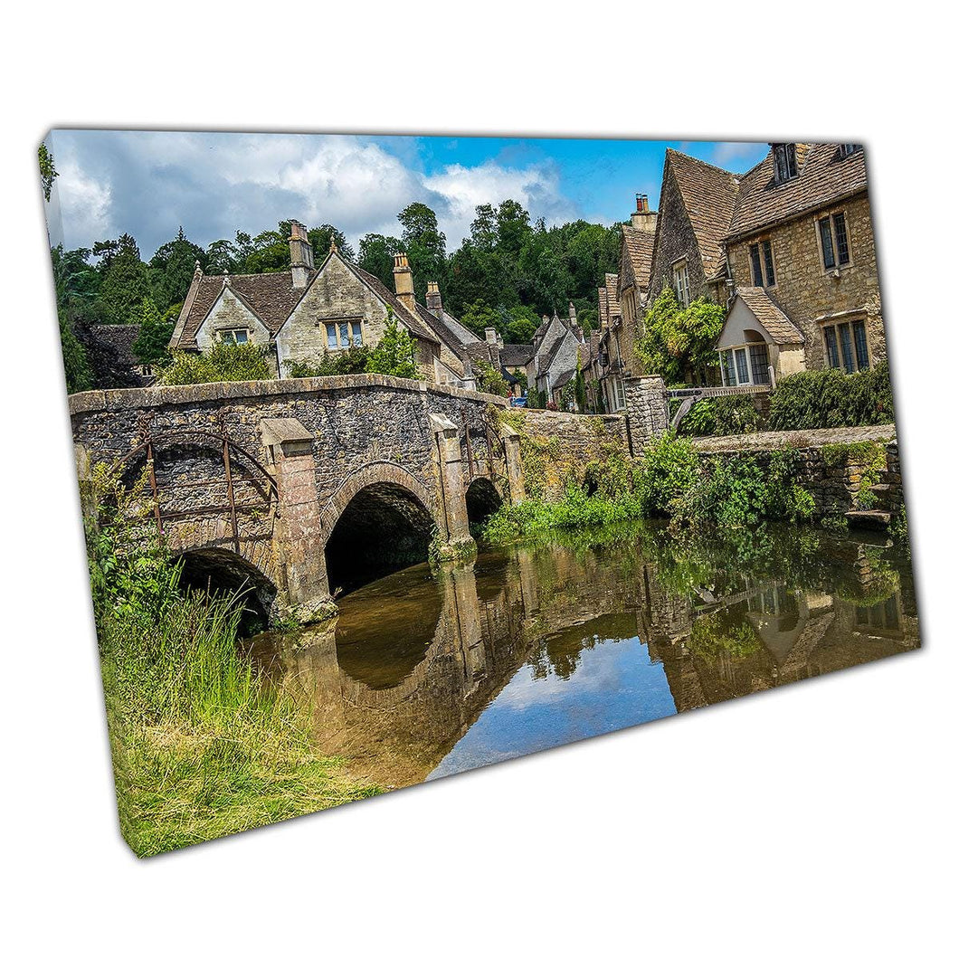 Canvas Wall Art Print - Blue Skies Over Cotswold Village Castle Combe England - Home Office Decor - Print Store