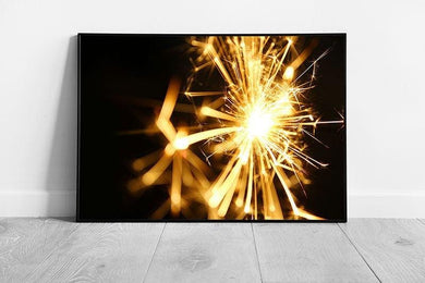 Abstract Firework Sparkler Wall Art: Bursting Golden Sparks Framed Picture - Modern Fine Art Print - Print Store