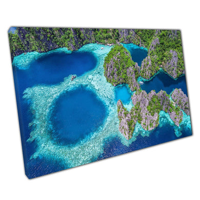 Aerial Canvas Print: Blue Lagoons and Grassy Cliffs of Coron, Philippines - Stunning Home Office Decor - Print Store