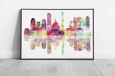 Washington DC Skyline Watercolor Art: Framed Landmark Print for Home Decor, Office, or Gift - Print Store