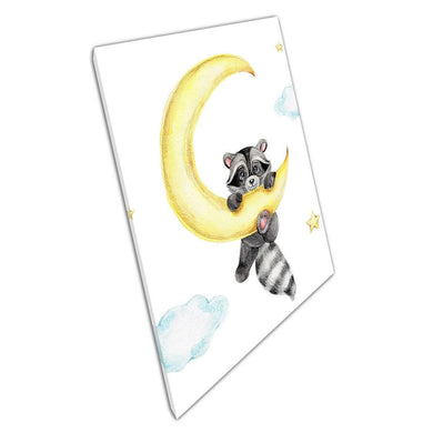 Adorable Raccoon on Crescent Moon Watercolor Canvas Art for Kids Room, Nursery, and Home Decor - Print Store