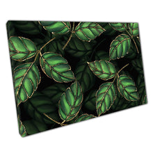 Load image into Gallery viewer, Green Leaves Wall Art Print on Canvas with Golden Outlines for Home Office Decor - Print Store
