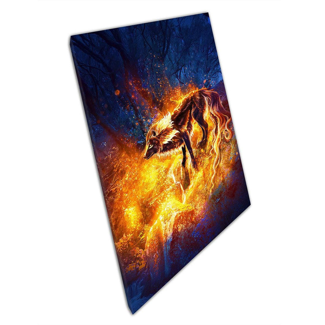 Abstract Fantasy Wolf Canvas Wall Art Print - Fiery Woodland Decor for Home  Office - Print Store