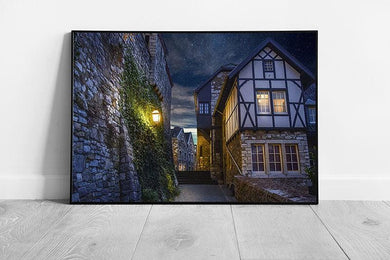 Vintage Town Under Starry Sky: Framed Wall Art Print - Ready to Hang Scenic Landscape Picture - Print Store