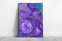Load image into Gallery viewer, Abstract Blue Purple Gold Ink Print  Framed Contemporary Wall Art - Print Store
