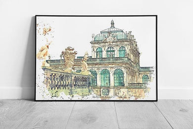 Watercolour Sketch of Zwinger Dresden Germany Wall Art Print Framed Picture Art - Print Store