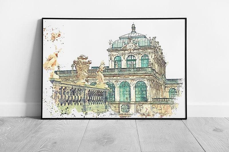 Watercolour Sketch of Zwinger Dresden Germany Wall Art Print Framed Picture Art - Print Store