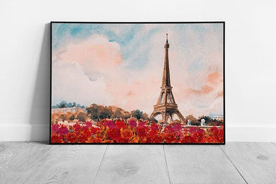 Vintage Parisian Watercolor: Eiffel Tower and Seine River Framed Wall Art Print - Print Store