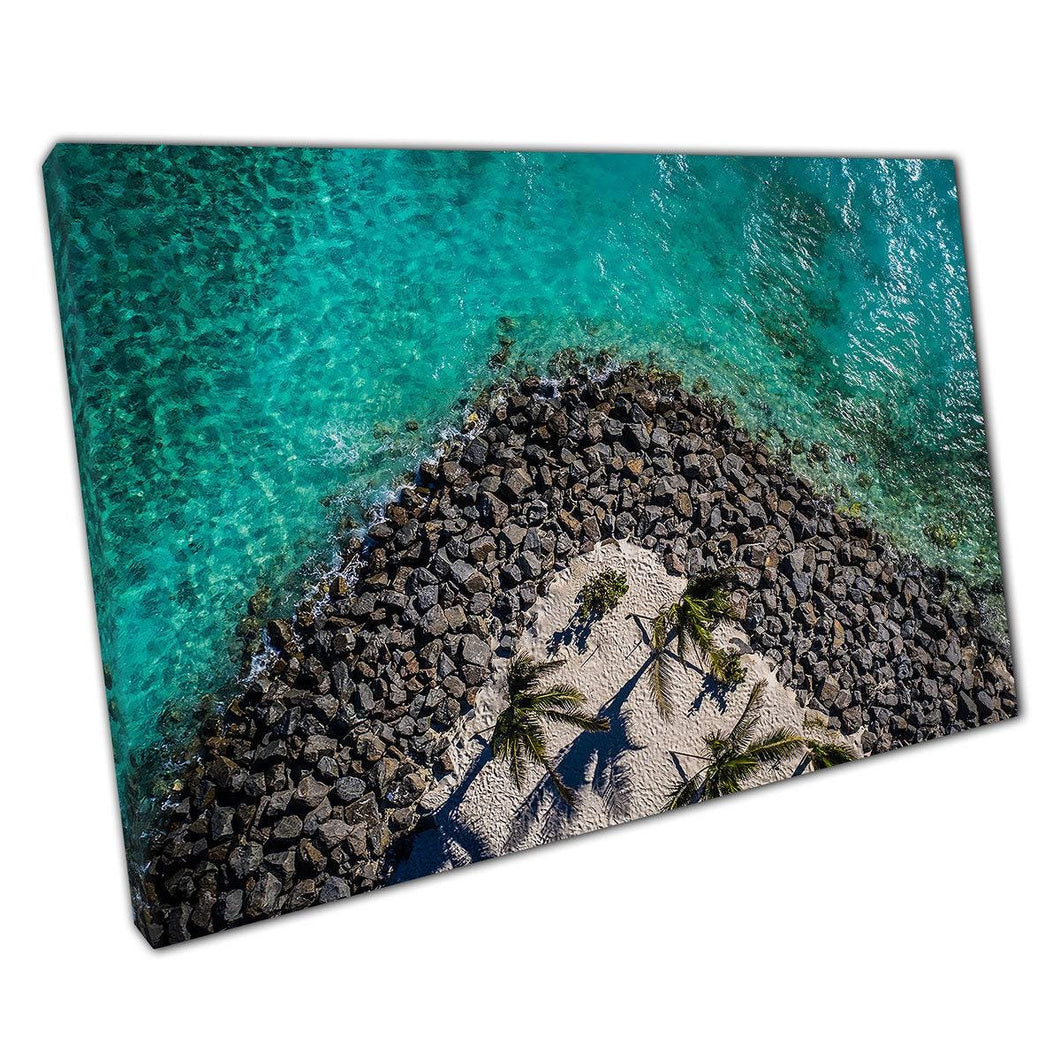 Aerial Seascape Canvas Print - Turquoise Ocean  Rocky Beach Wall Art for Home or Office Decor - Print Store