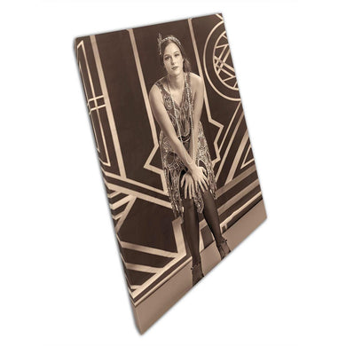 1920s Flapper Girl Sepia Canvas Print  Vintage Glamour Wall Art for Home Office Decor - Print Store