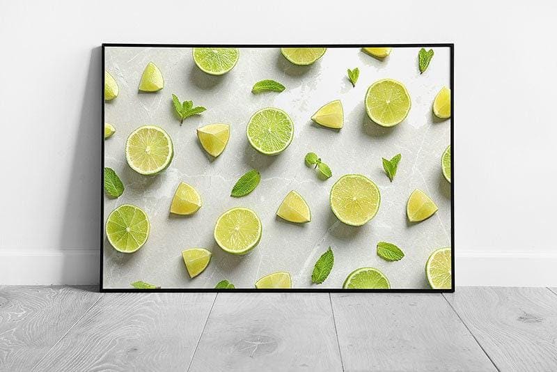 Zesty Mojito Flavor Wall Art: Fresh Citrus Lime & Mint Leaves Print, Framed Bar Decor Picture - Print Store