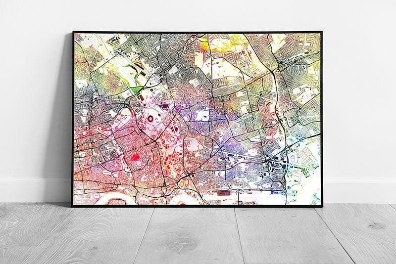 WEST HAM Street Map Art Print - Watercolor Wall Decor - Ready to Hang Framed Picture - Print Store